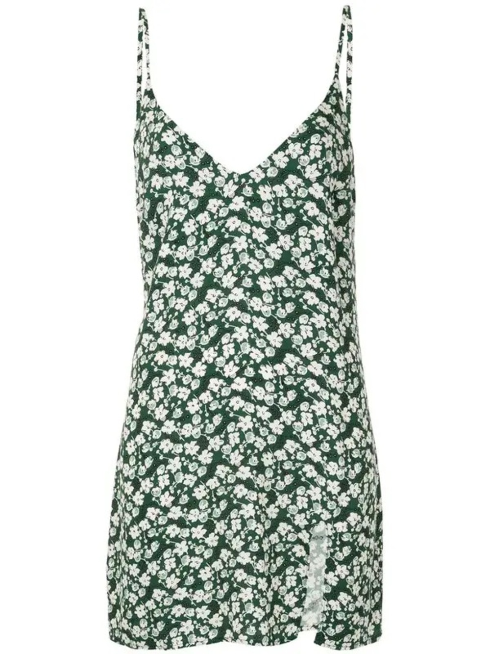 Reformation Green Floral Slip Dress with White Flower Print